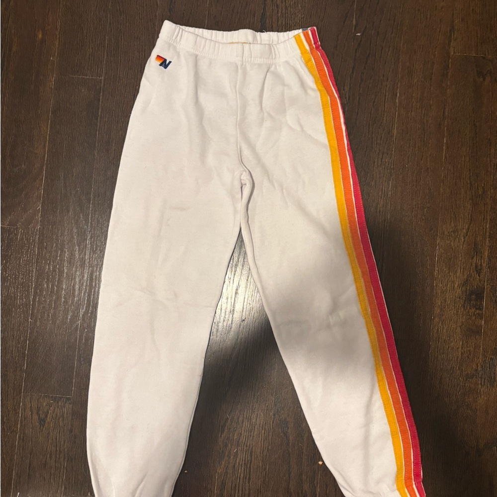 Aviator nation Kids White Joggers with Red and Orange Stripes